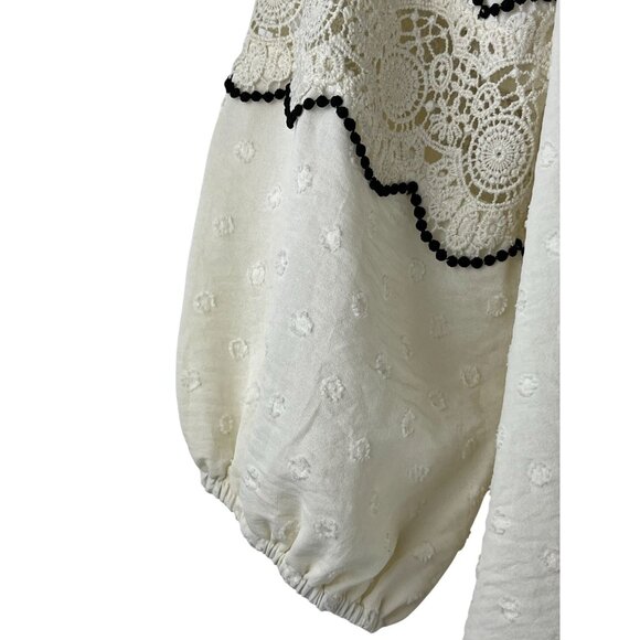 Boho Cottage Adrienne Vittadini Puff Sleeve Lace Button Front Blouse, Women's M - Picture 4 of 8